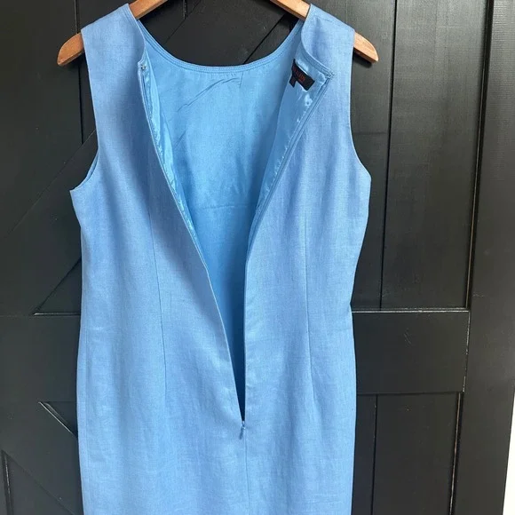 Anne Klein Blue 100% Linen Sleeveless Sheath Dress Size 12 Spring Easter Career - Picture 5 of 8